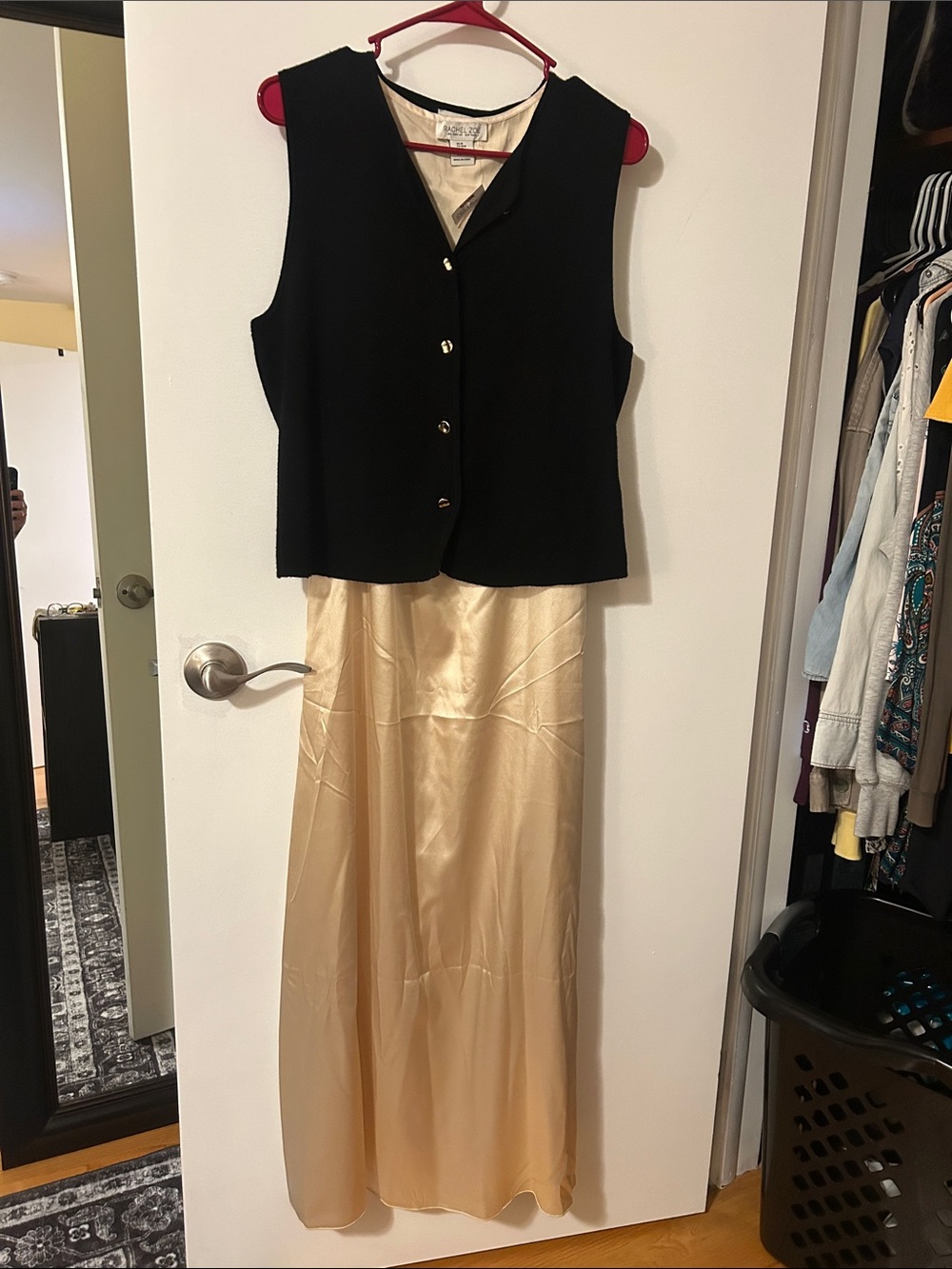 Rachel Zoe Black Vest with Champagne Maxi Skirt